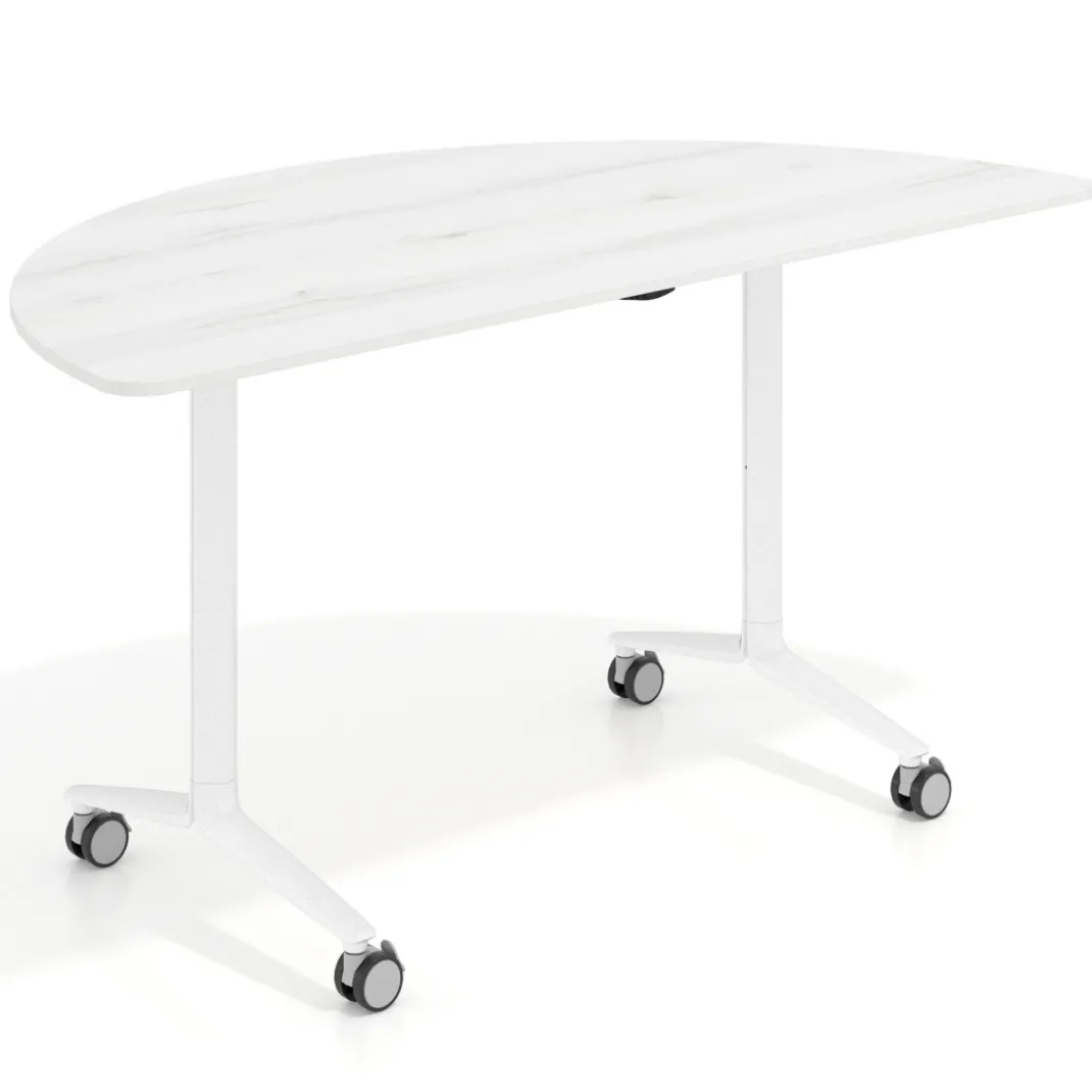 Mesa plegable pivot semicírculo estructura blanco, canto 16cm