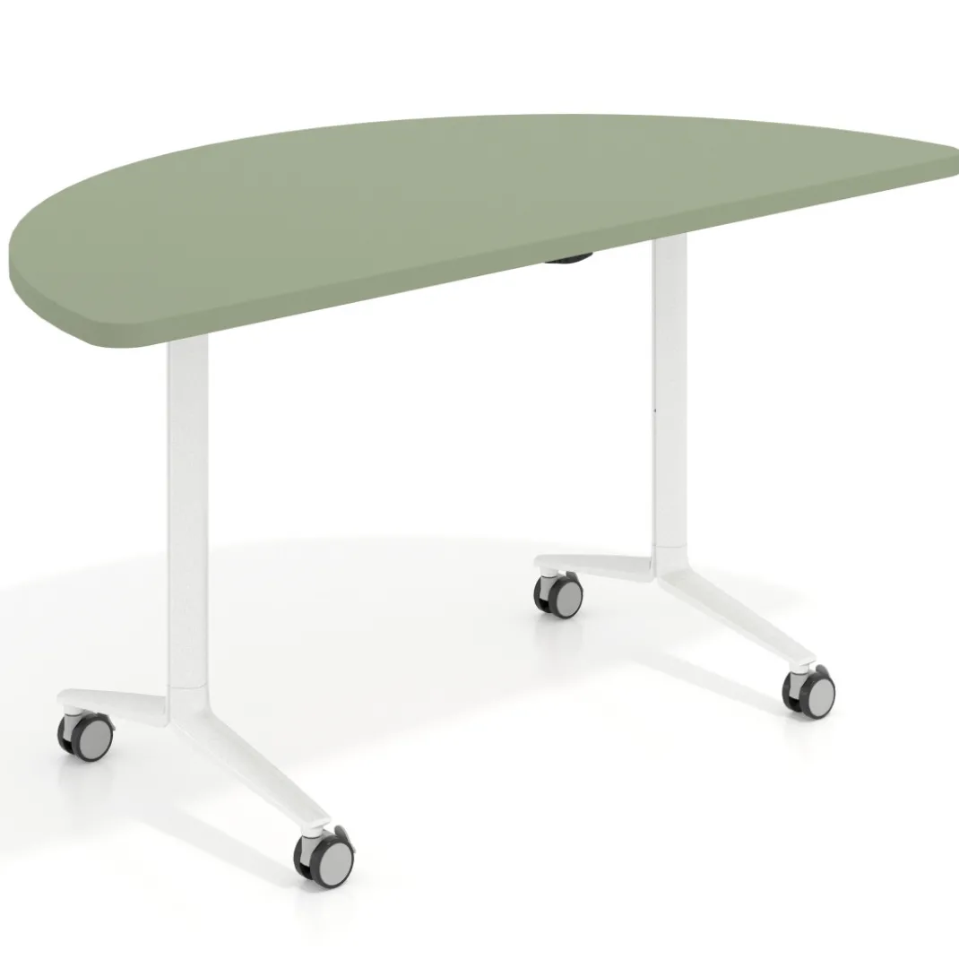 Mesa plegable pivot semicírculo estructura blanco, canto 30cm