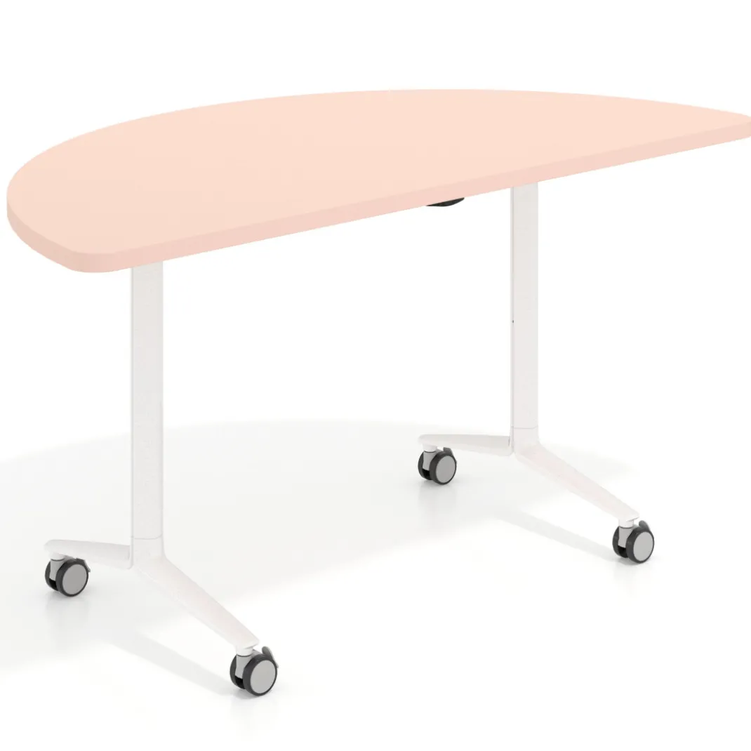 Mesa plegable pivot semicírculo estructura blanco, canto 30cm