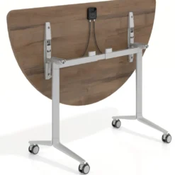 Mesa plegable pivot semicírculo estructura aluminio, canto 30cm