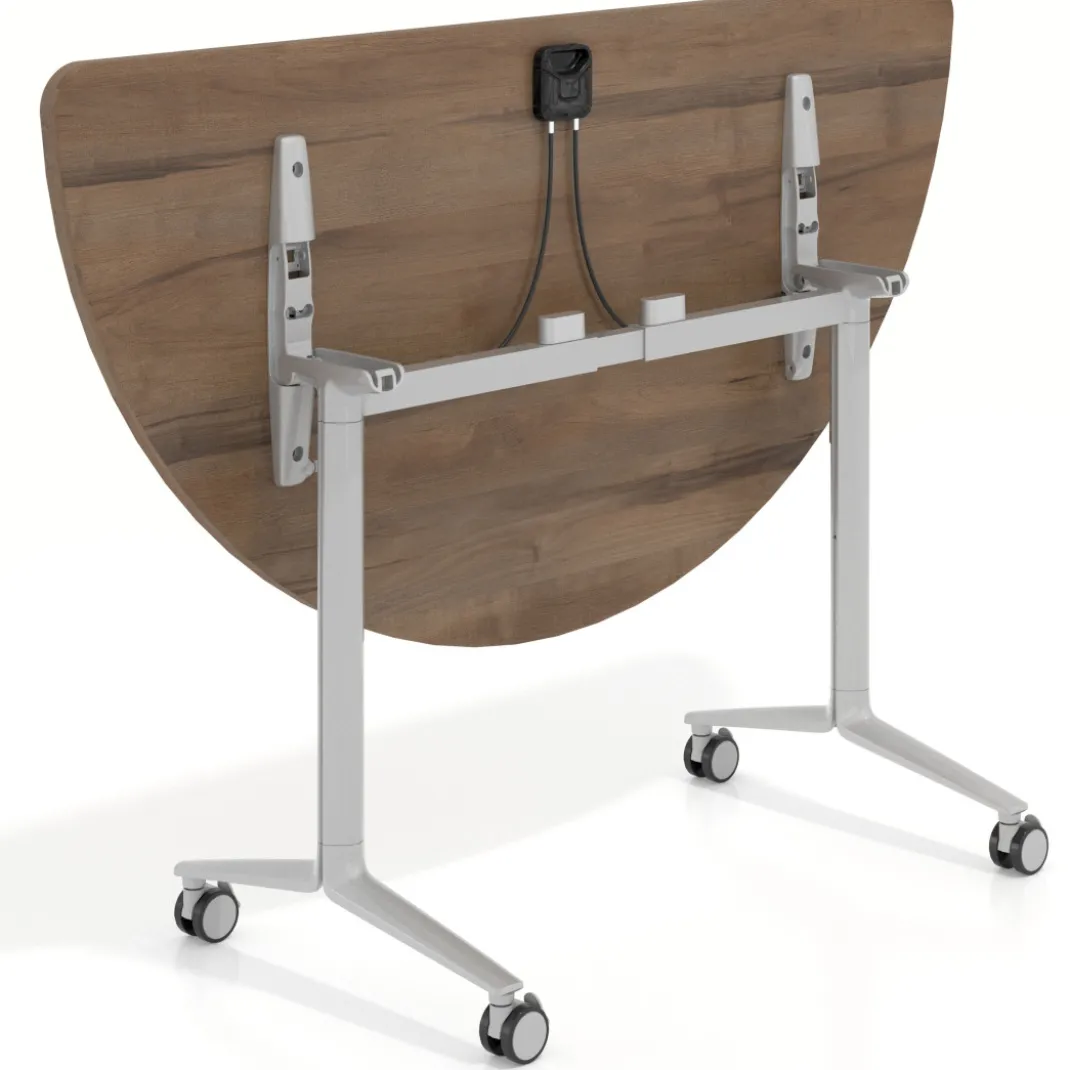 Mesa plegable pivot semicírculo estructura aluminio, canto 30cm