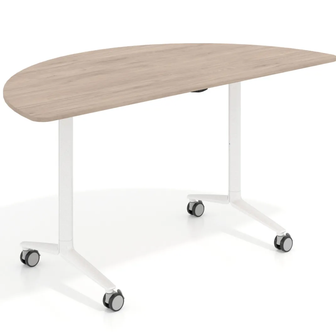 Mesa plegable pivot semicírculo estructura blanco, canto 16cm
