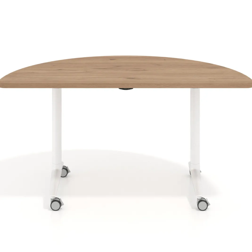 Mesa plegable pivot semicírculo estructura blanco, canto 30cm