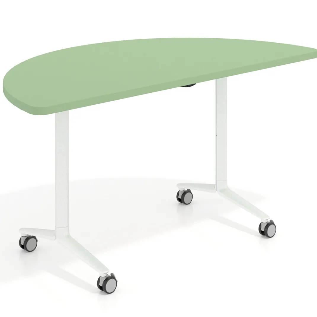 Mesa plegable pivot semicírculo estructura blanco, canto 30cm