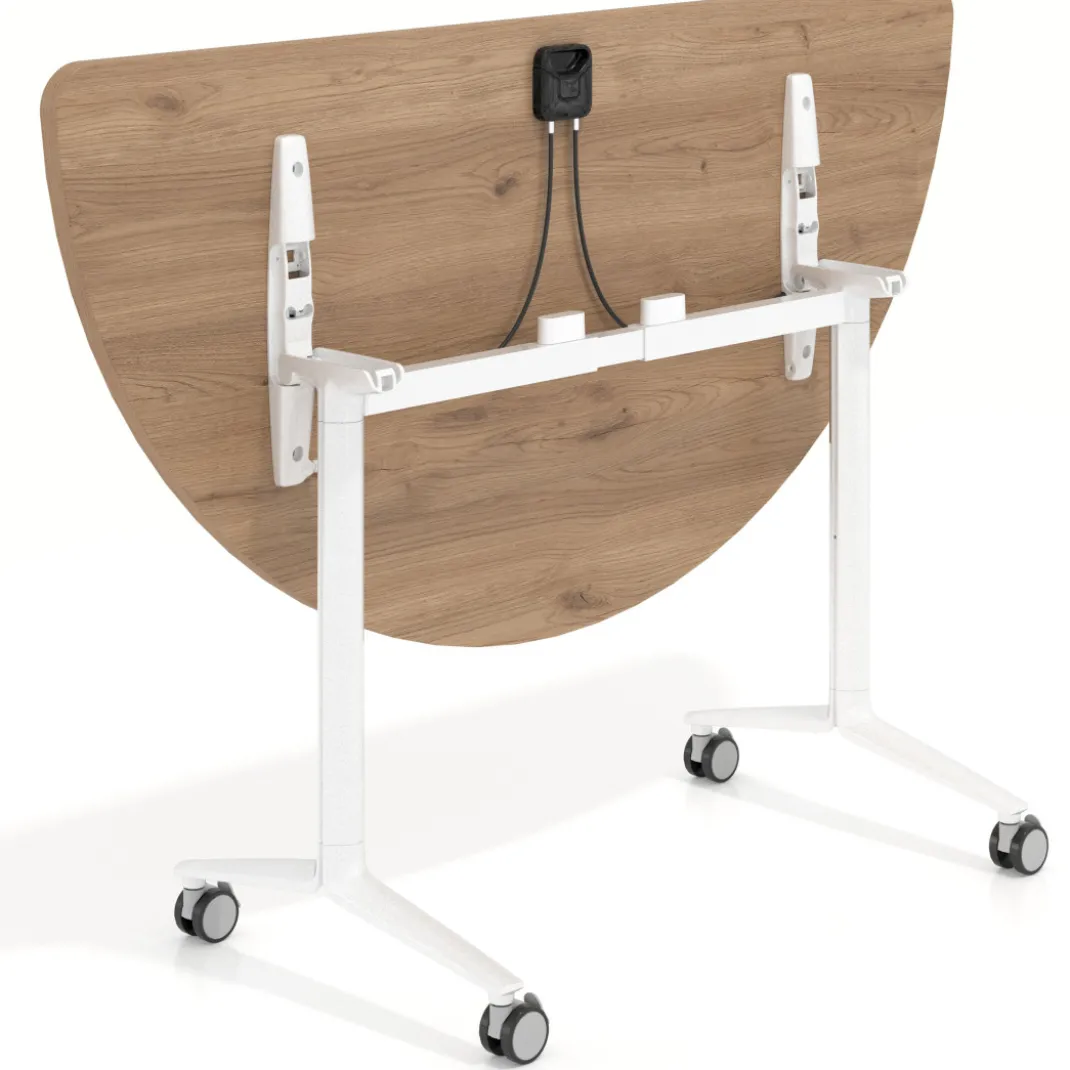 Mesa plegable pivot semicírculo estructura blanco, canto 30cm