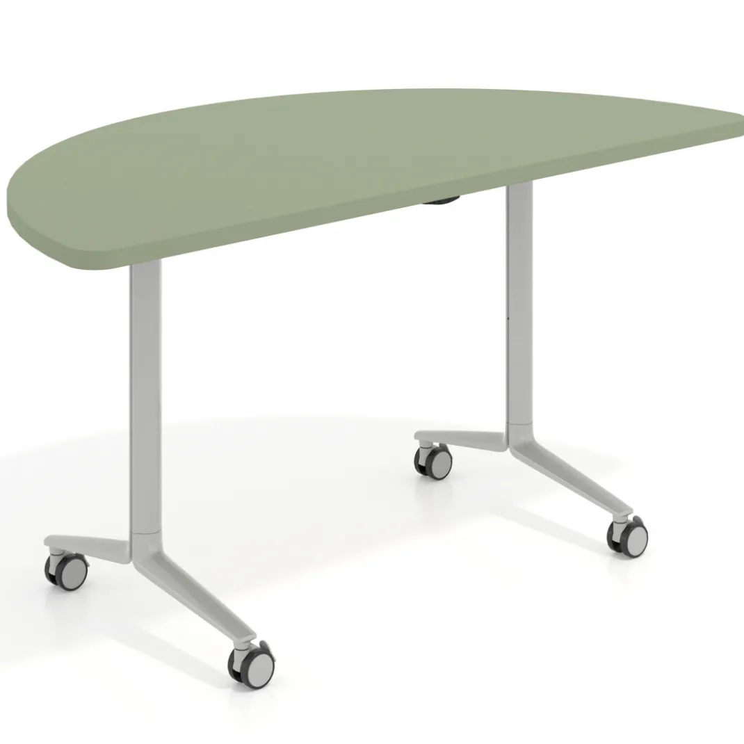 Mesa plegable pivot semicírculo estructura aluminio, canto 30cm