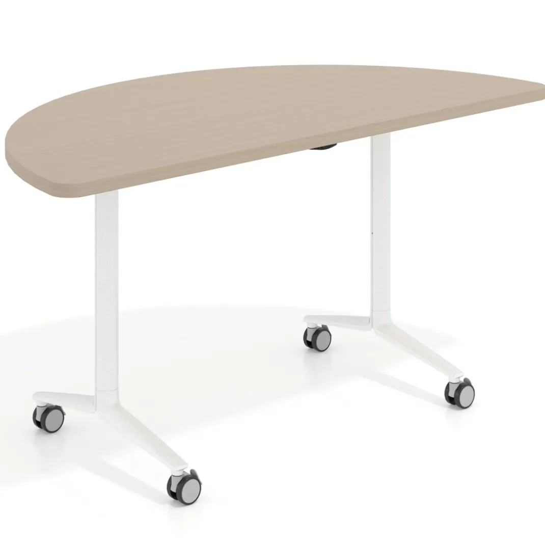 Mesa plegable pivot semicírculo estructura blanco, canto 30cm