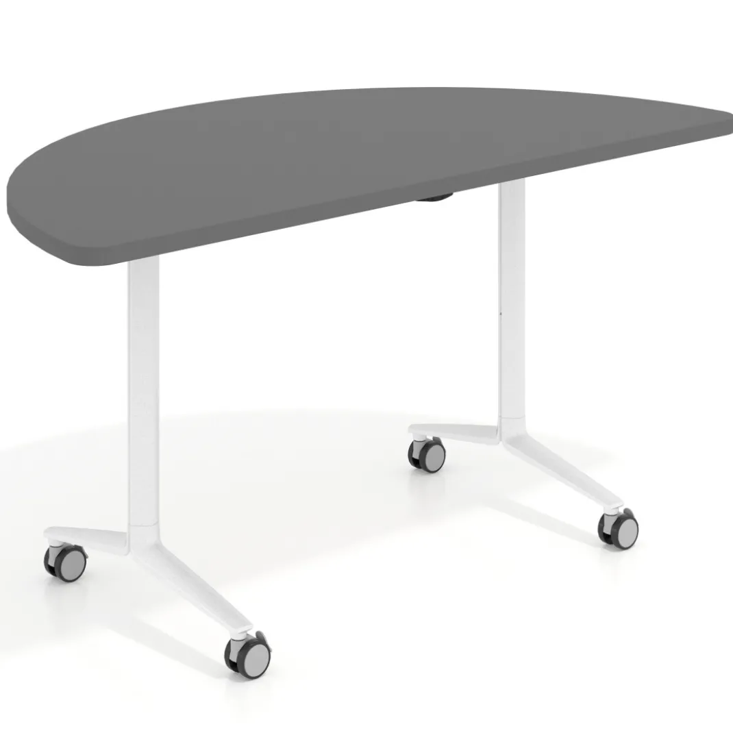 Mesa plegable pivot semicírculo estructura blanco, canto 30cm