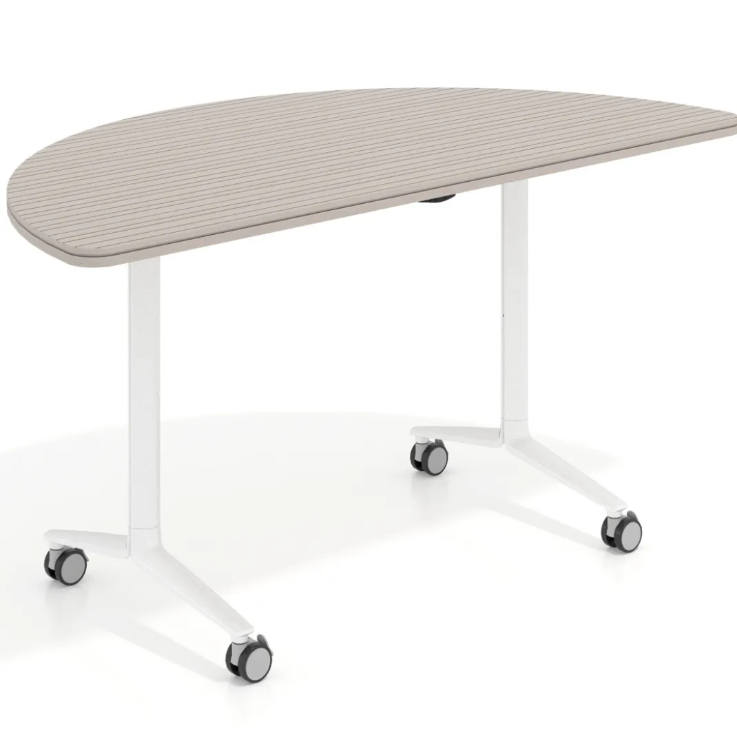 Mesa plegable pivot semicírculo estructura blanco, canto 30cm