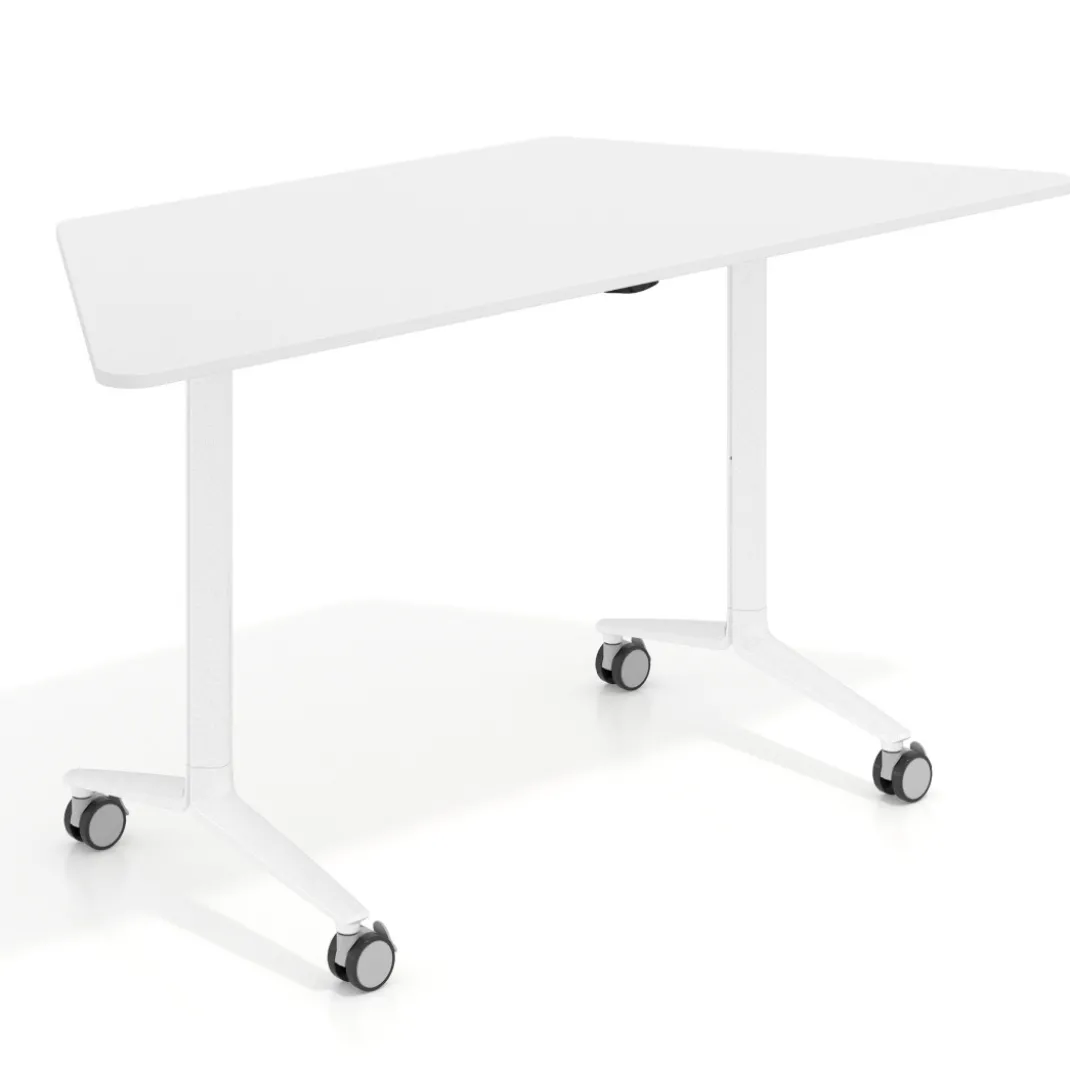 Mesa plegable pivot trapezoidal, estructura blanco, canto 16cm