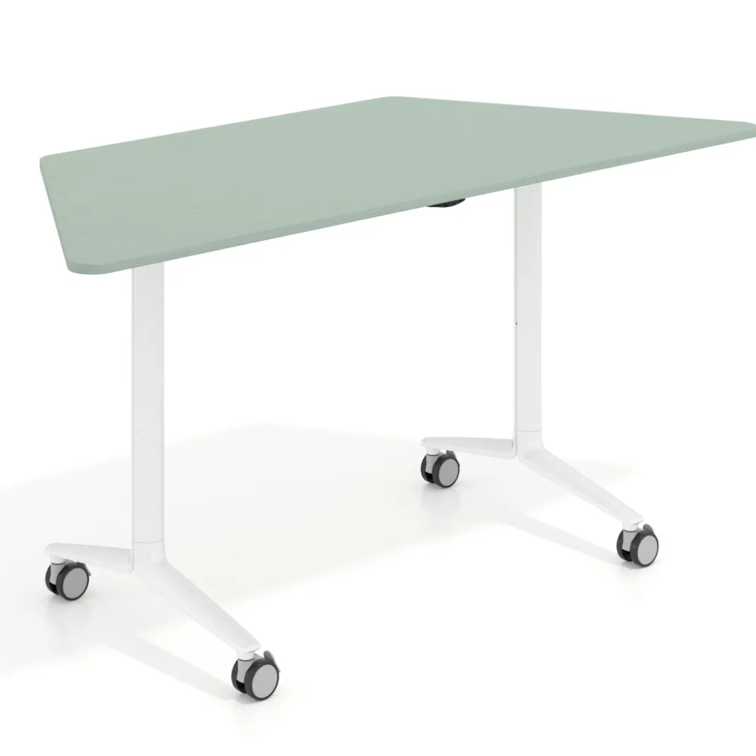 Mesa plegable pivot trapezoidal, estructura blanco, canto 16cm