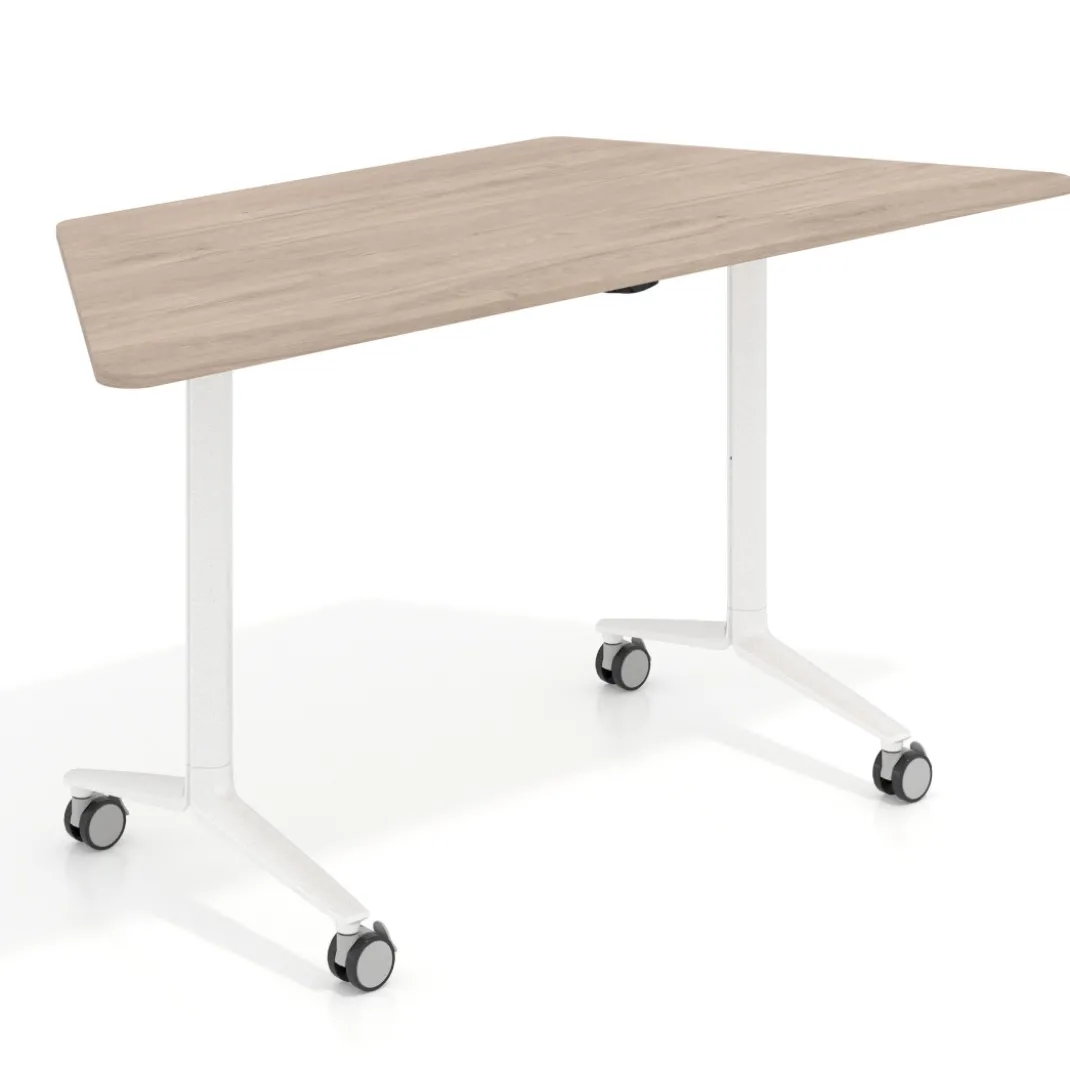 Mesa plegable pivot trapezoidal, estructura blanco, canto 16cm