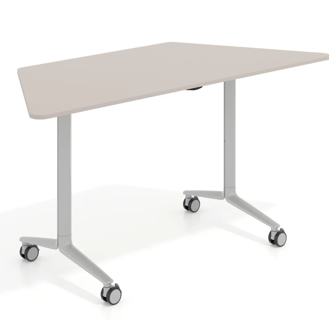 Mesa plegable pivot trapezoidal, estructura aluminio, canto 16cm