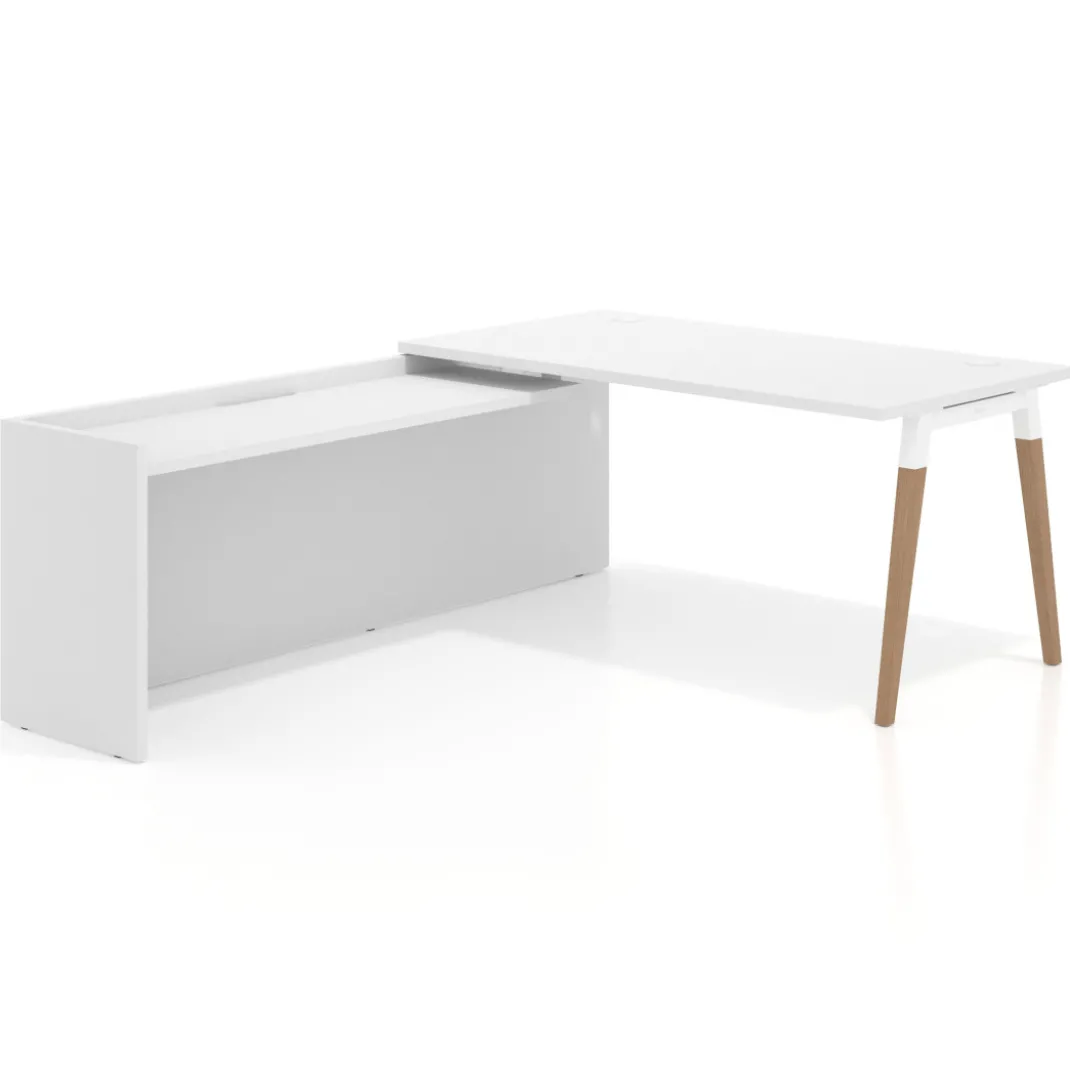 Mesa de despacho en L Arki fondo 80cm con ala WorkPlus estructura blanco