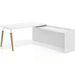 Mesa de despacho en L Arki fondo 80cm con ala WorkPlus estructura blanco