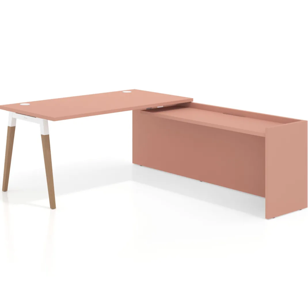 Mesa de despacho en L Arki fondo 80cm con ala WorkPlus estructura blanco