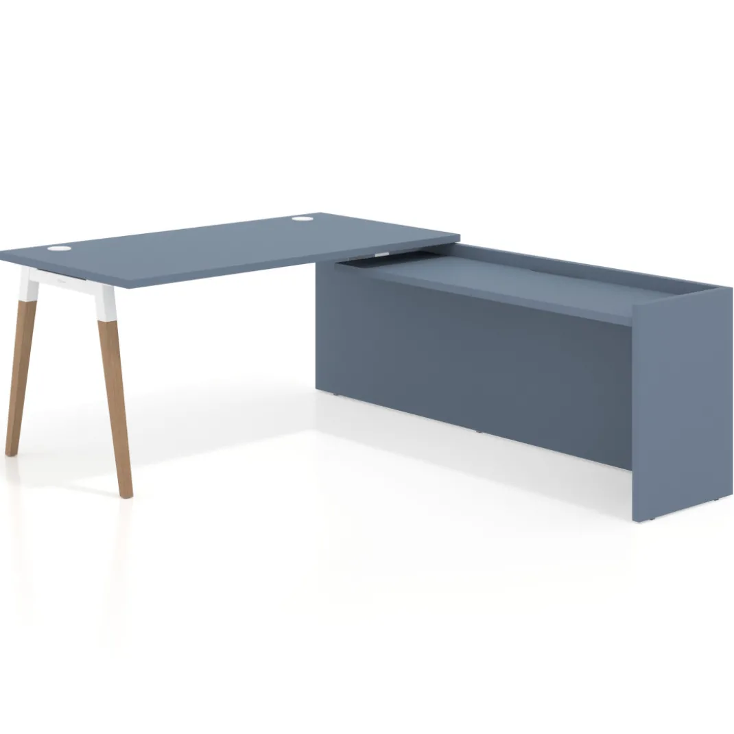 Mesa de despacho en L Arki fondo 80cm con ala WorkPlus estructura blanco