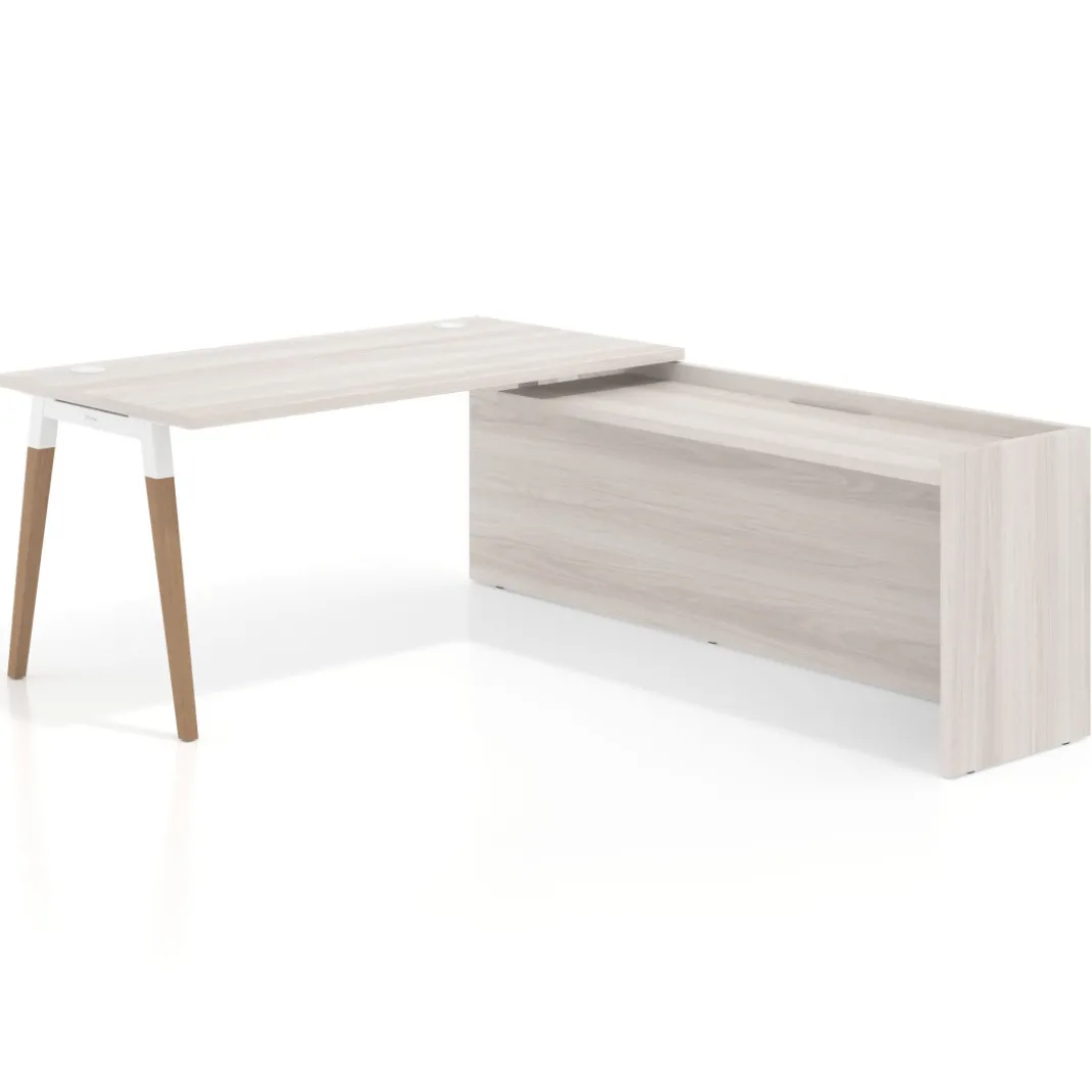 Mesa de despacho en L Arki fondo 80cm con ala WorkPlus estructura blanco