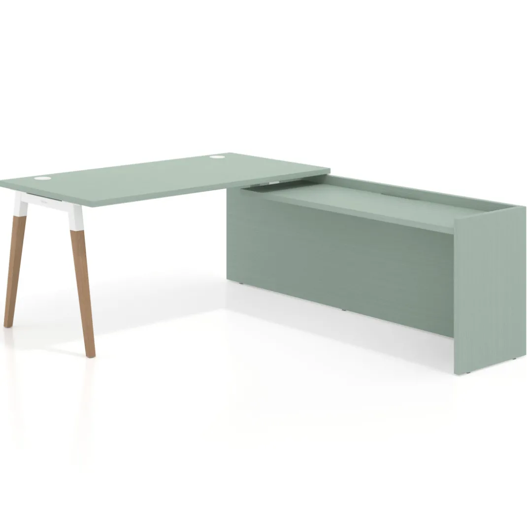 Mesa de despacho en L Arki fondo 80cm con ala WorkPlus estructura blanco