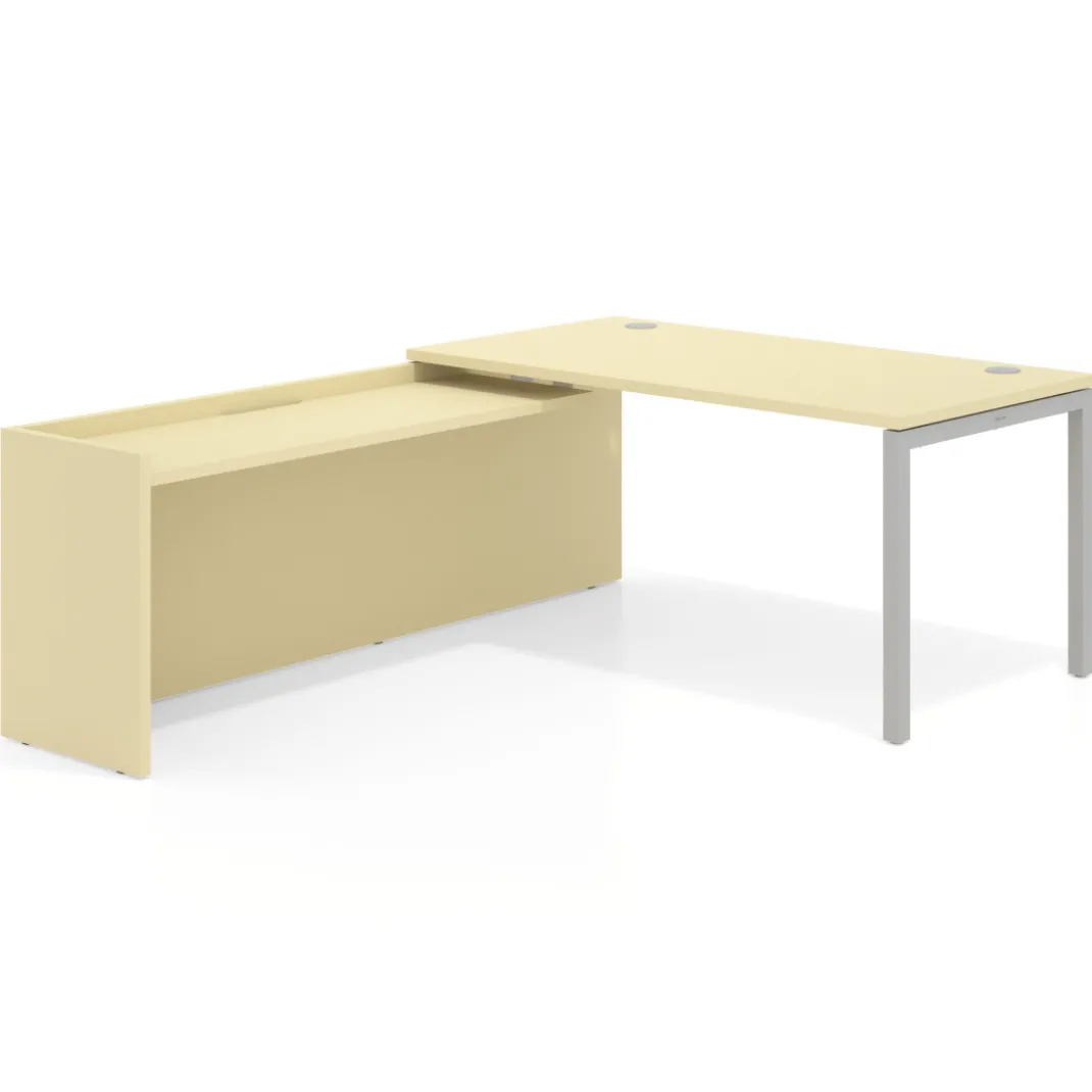 Mesa de despacho en L Kube fondo 80cm con ala WorkPlus estructura aluminio
