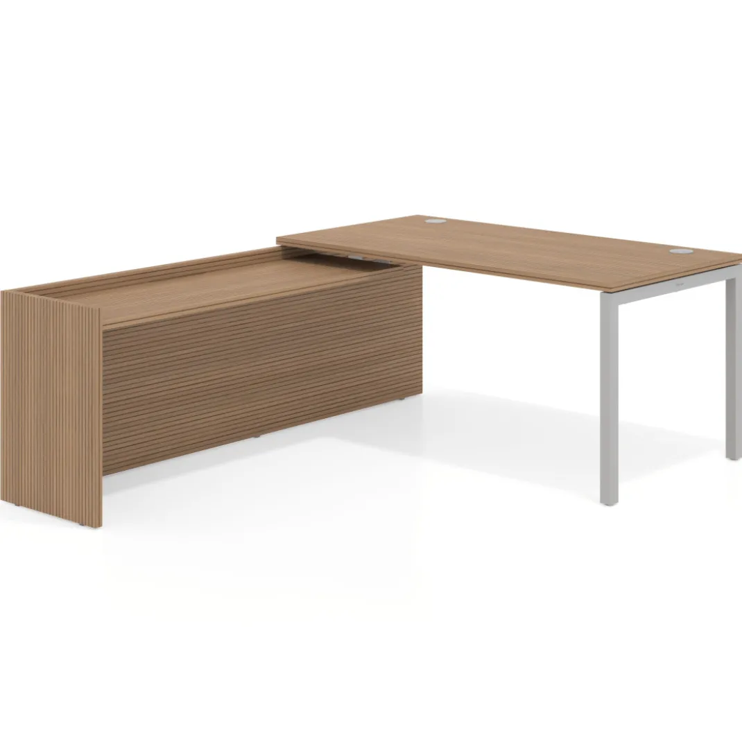 Mesa de despacho en L Kube fondo 80cm con ala WorkPlus estructura aluminio