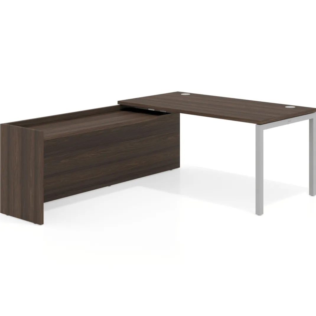 Mesa de despacho en L Kube fondo 80cm con ala WorkPlus estructura aluminio