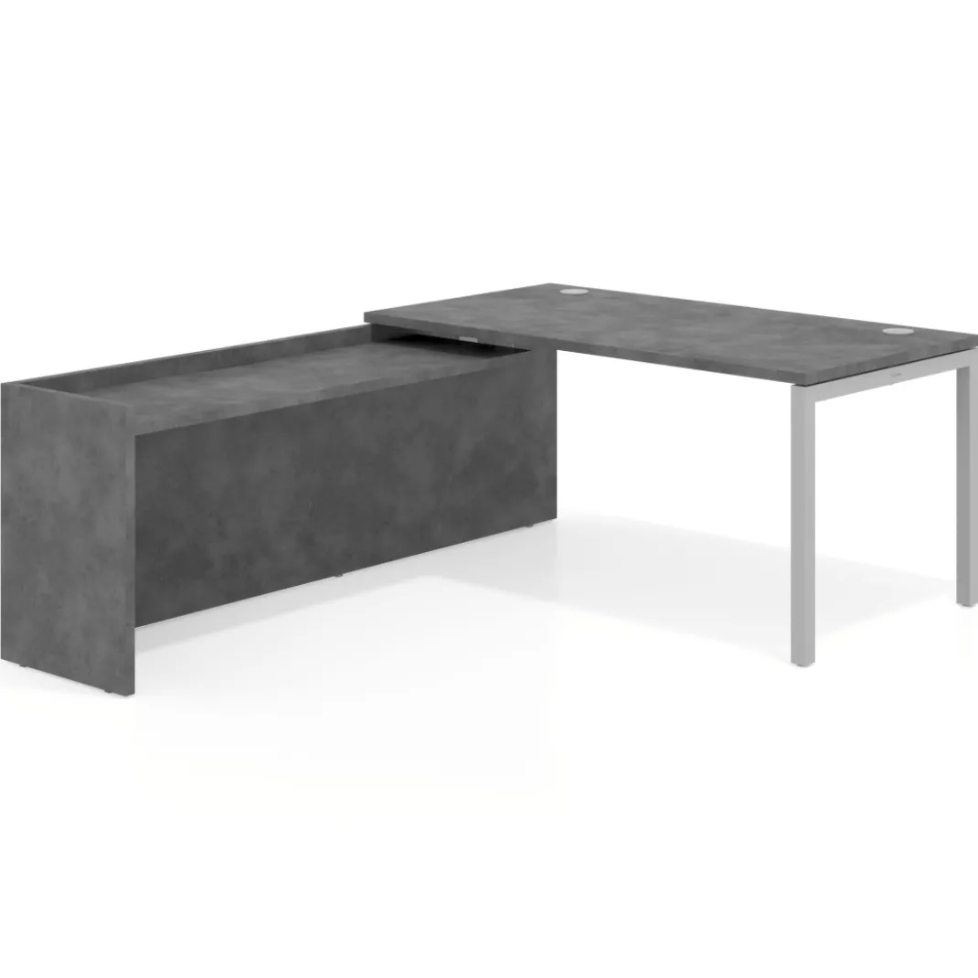 Mesa de despacho en L Kube fondo 80cm con ala WorkPlus estructura aluminio