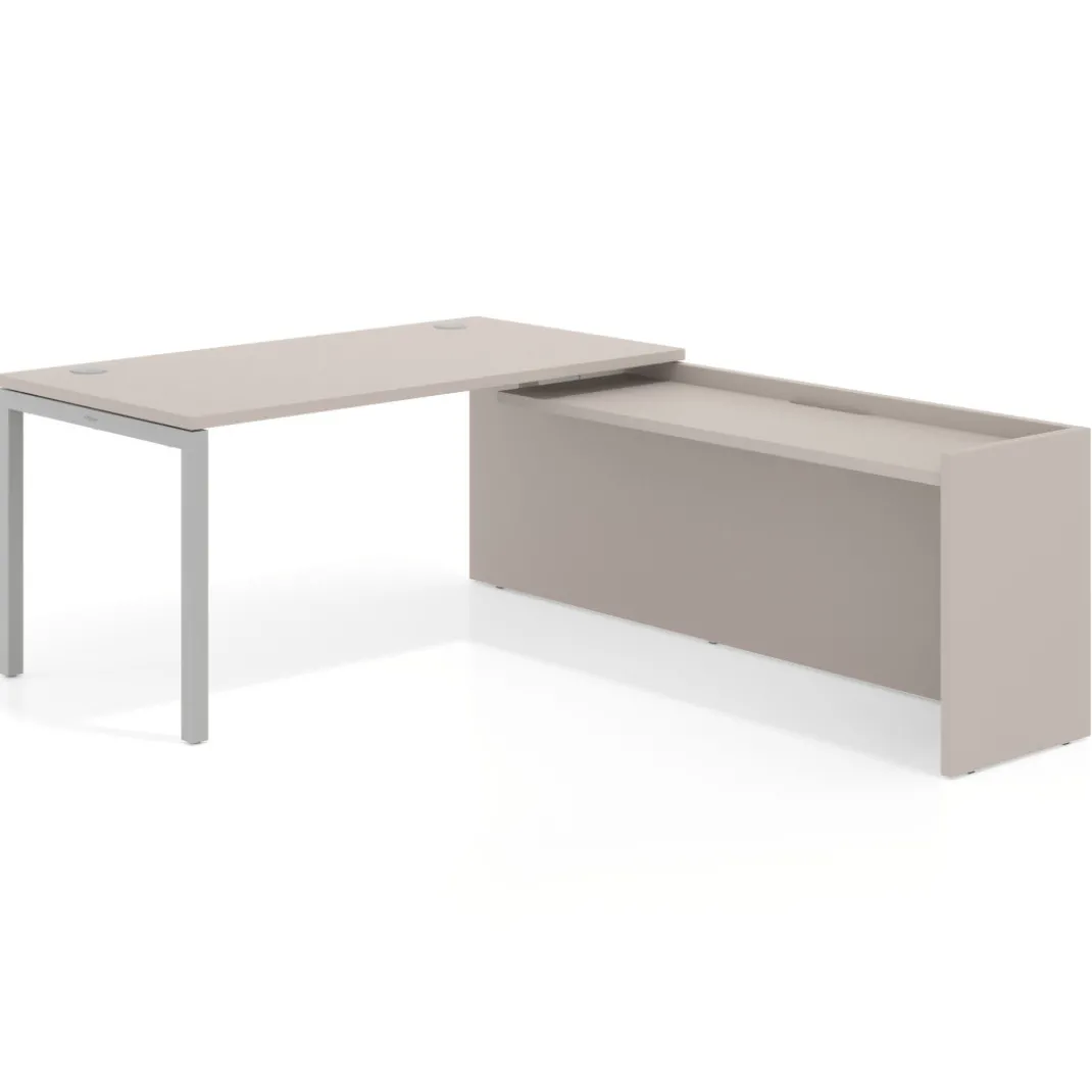 Mesa de despacho en L Kube fondo 80cm con ala WorkPlus estructura aluminio