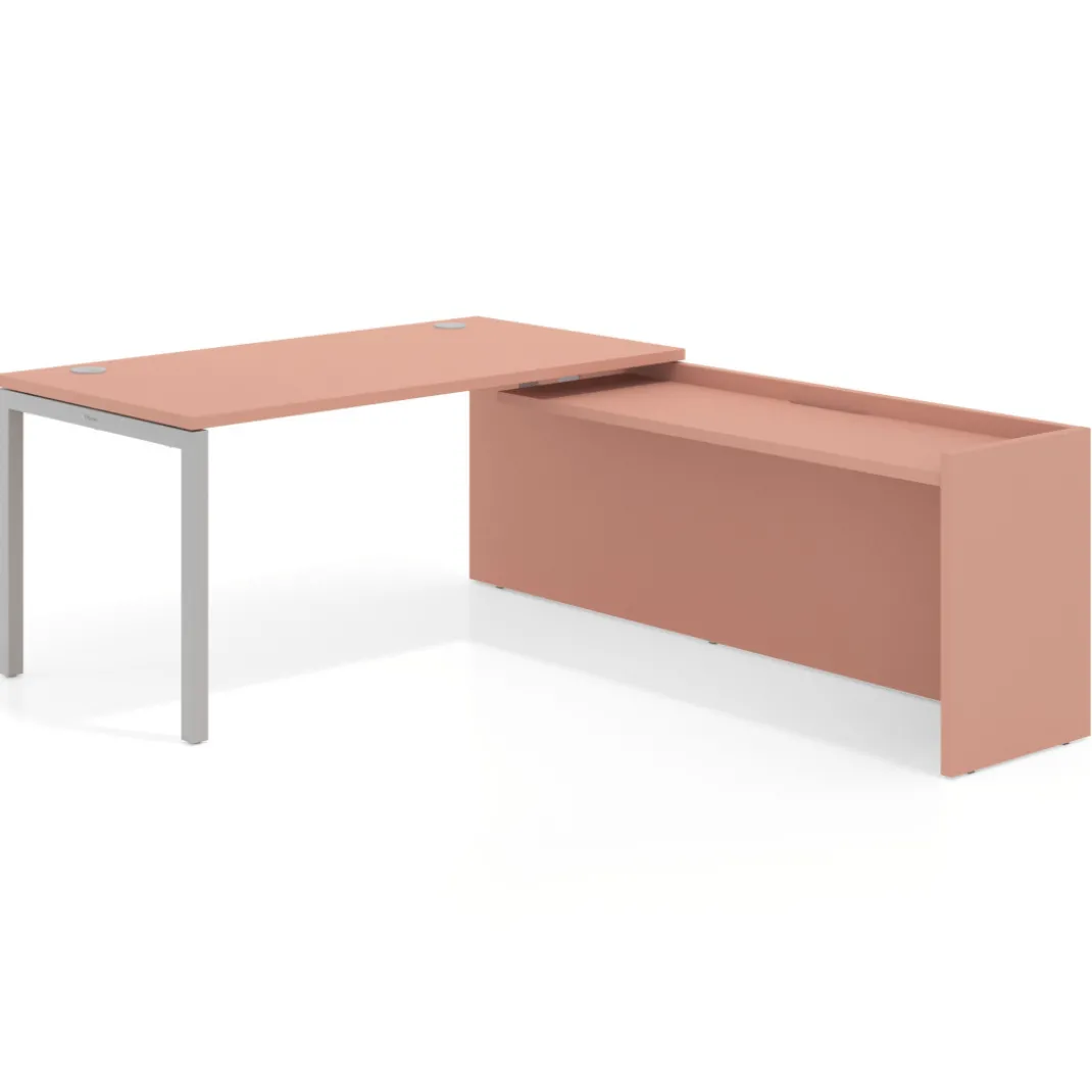 Mesa de despacho en L Kube fondo 80cm con ala WorkPlus estructura aluminio