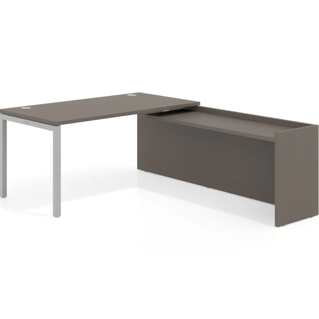 Mesa de despacho en L Kube fondo 80cm con ala WorkPlus estructura aluminio