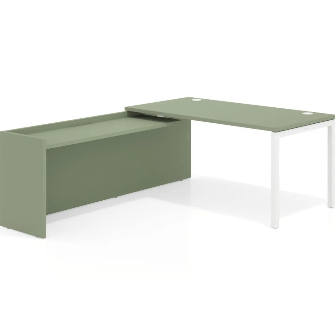 Mesa de despacho en L Kube fondo 80cm con ala WorkPlus estructura blanco