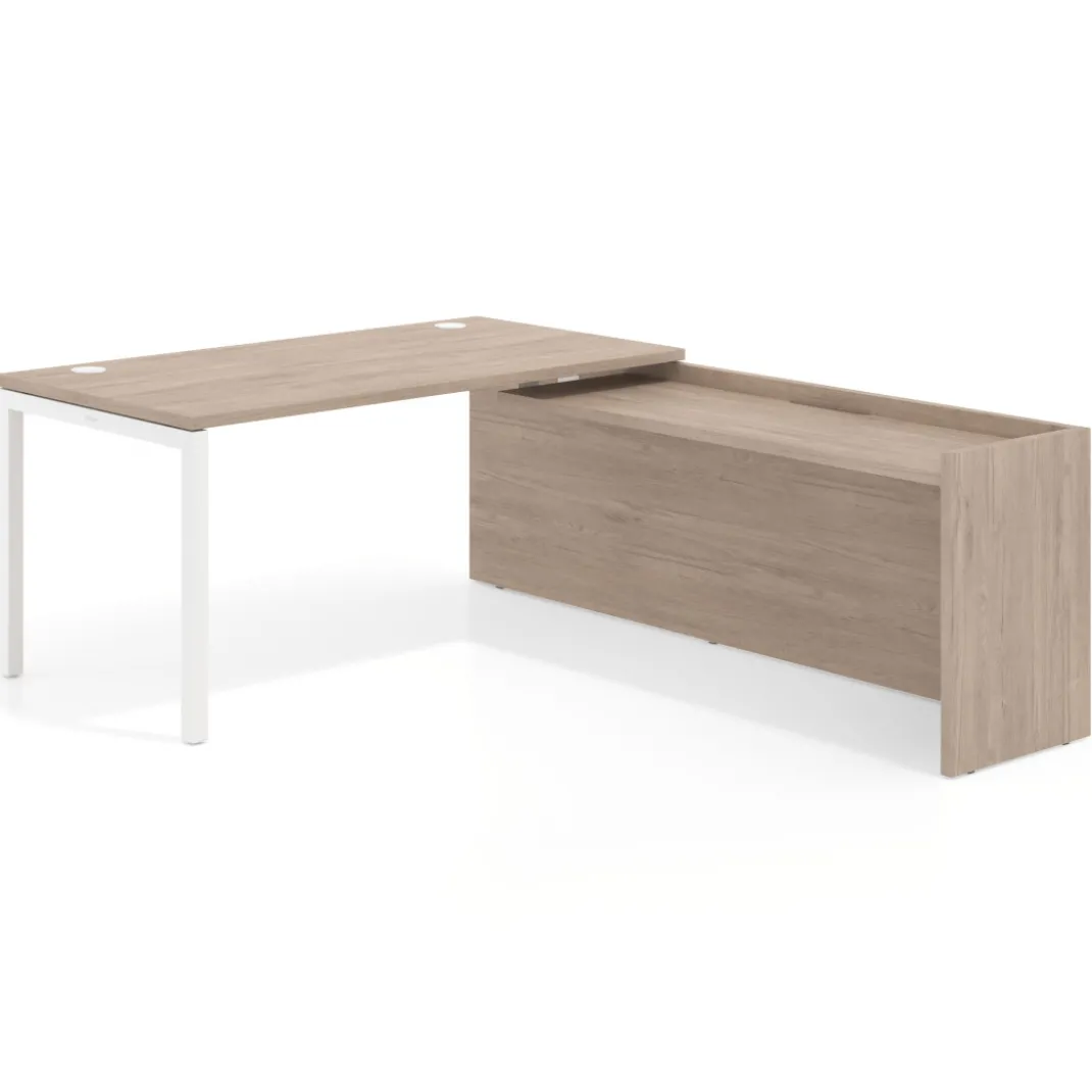 Mesa de despacho en L Kube fondo 80cm con ala WorkPlus estructura blanco