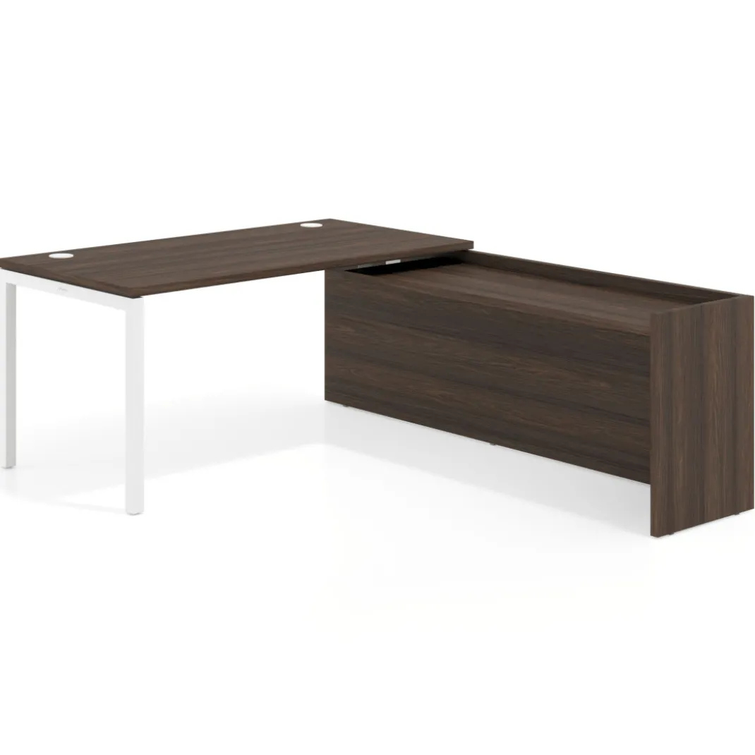 Mesa de despacho en L Kube fondo 80cm con ala WorkPlus estructura blanco