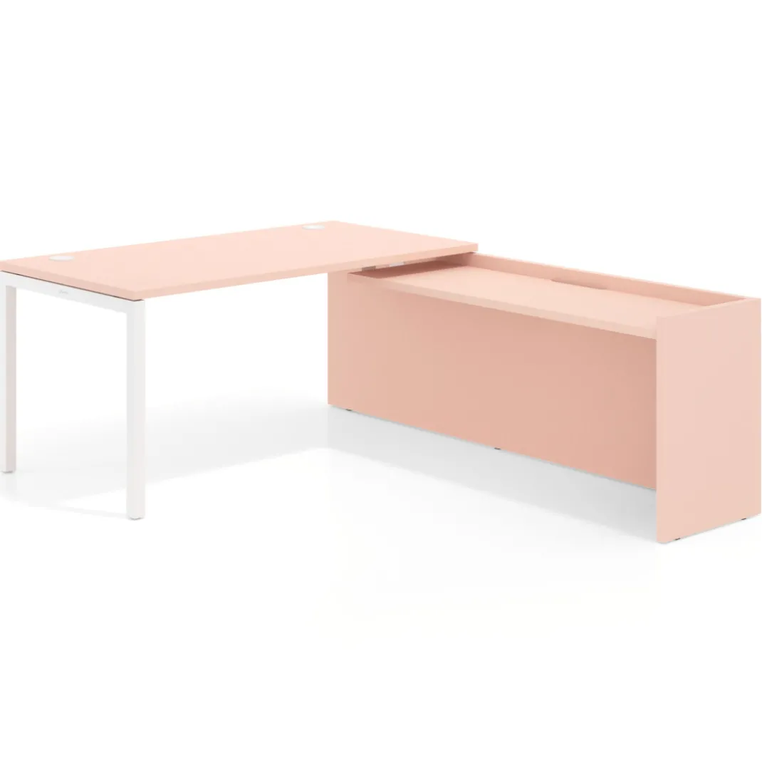 Mesa de despacho en L Kube fondo 80cm con ala WorkPlus estructura blanco
