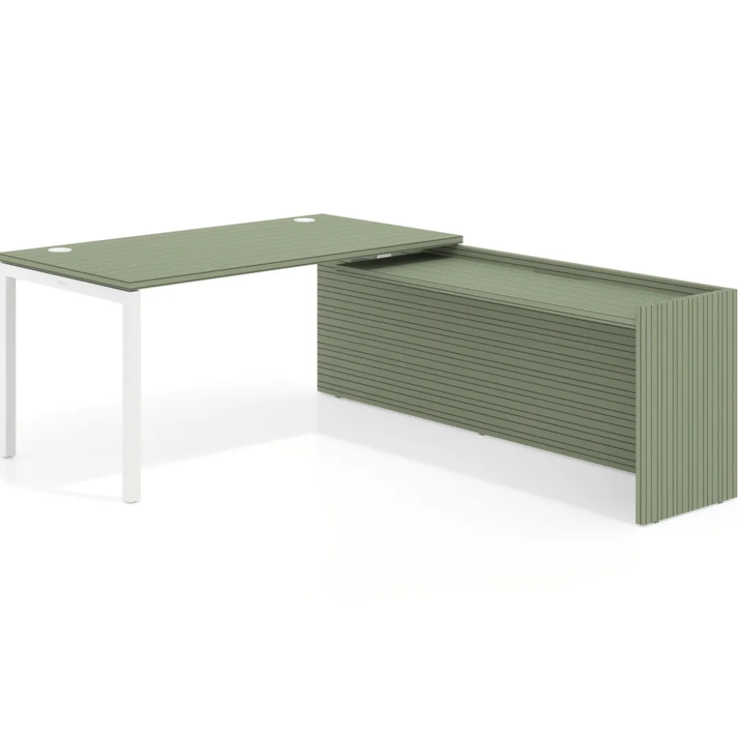 Mesa de despacho en L Kube fondo 80cm con ala WorkPlus estructura blanco