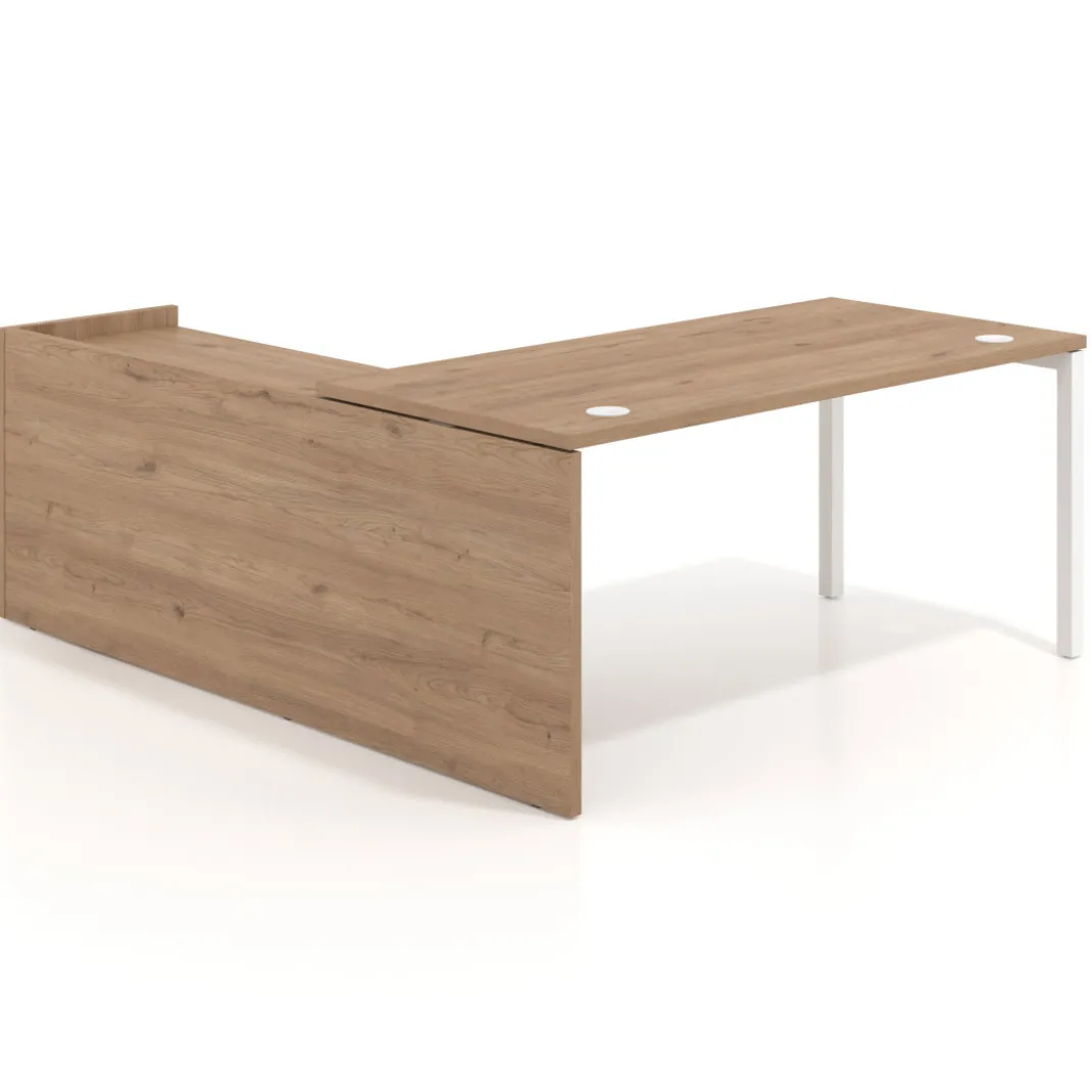 Mesa de despacho en L Kube fondo 80cm con ala WorkPlus estructura blanco