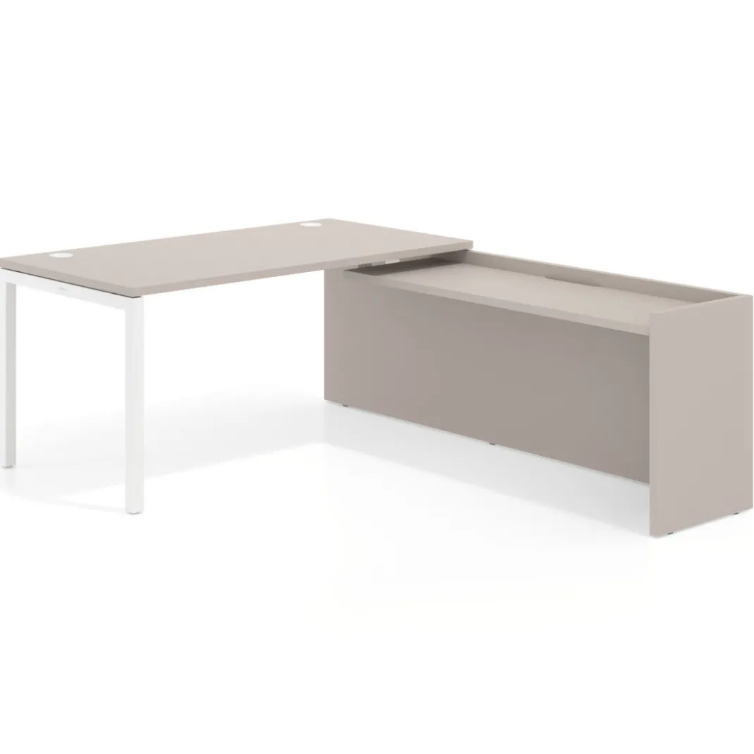 Mesa de despacho en L Kube fondo 80cm con ala WorkPlus estructura blanco