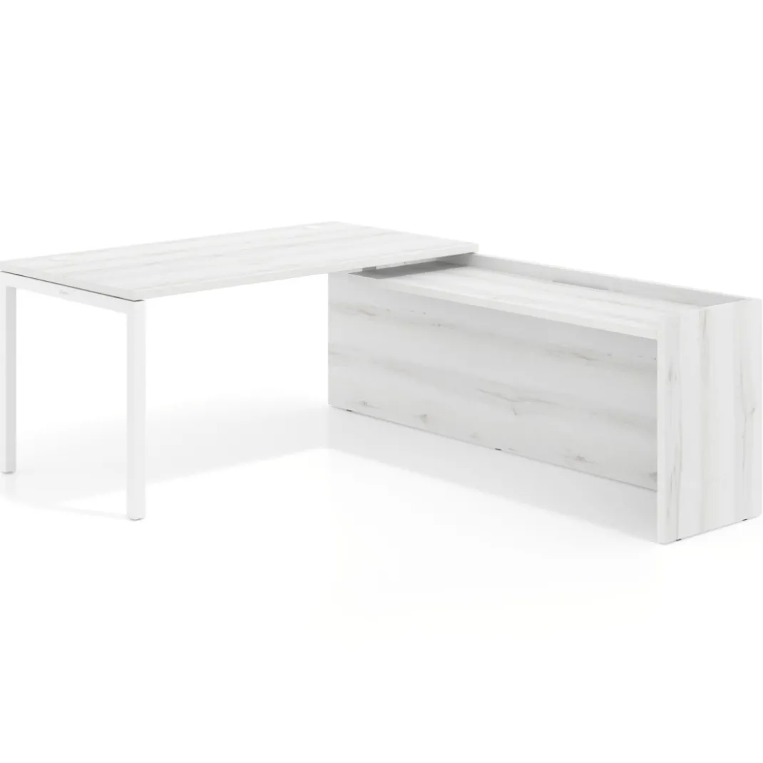 Mesa de despacho en L Kube fondo 80cm con ala WorkPlus estructura blanco