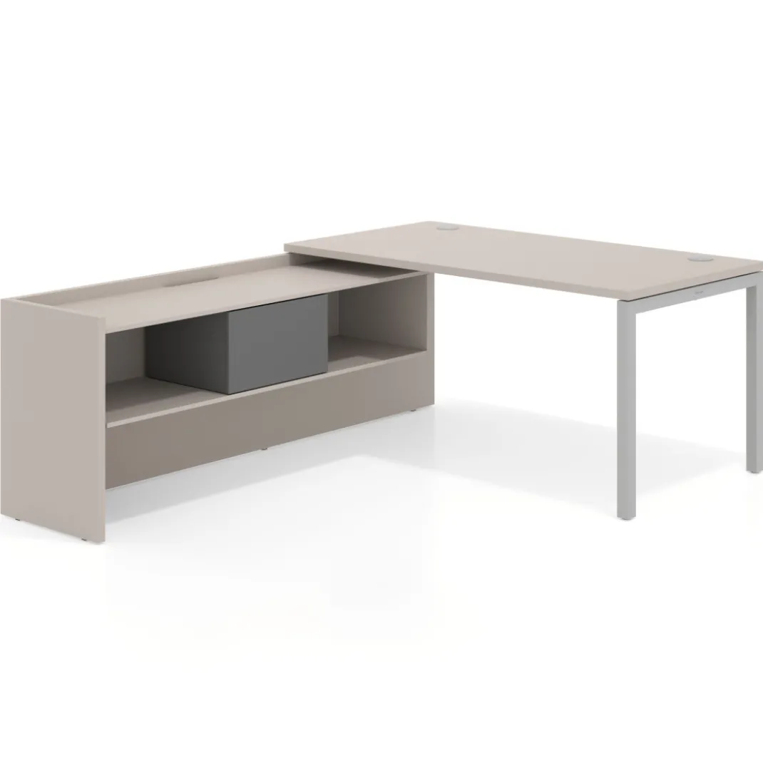 Mesa de despacho en L Kube fondo 80cm con ala+cajones WorkPlus estructura aluminio