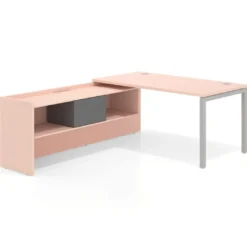 Mesa de despacho en L Kube fondo 80cm con ala+cajones WorkPlus estructura aluminio