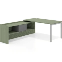 Mesa de despacho en L Kube fondo 80cm con ala+cajones WorkPlus estructura aluminio
