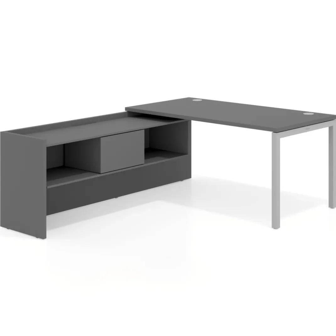 Mesa de despacho en L Kube fondo 80cm con ala+cajones WorkPlus estructura aluminio