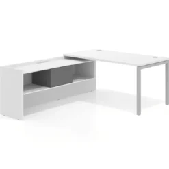 Mesa de despacho en L Kube fondo 80cm con ala+cajones WorkPlus estructura aluminio