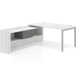 Mesa de despacho en L Kube fondo 80cm con ala+cajones WorkPlus estructura aluminio