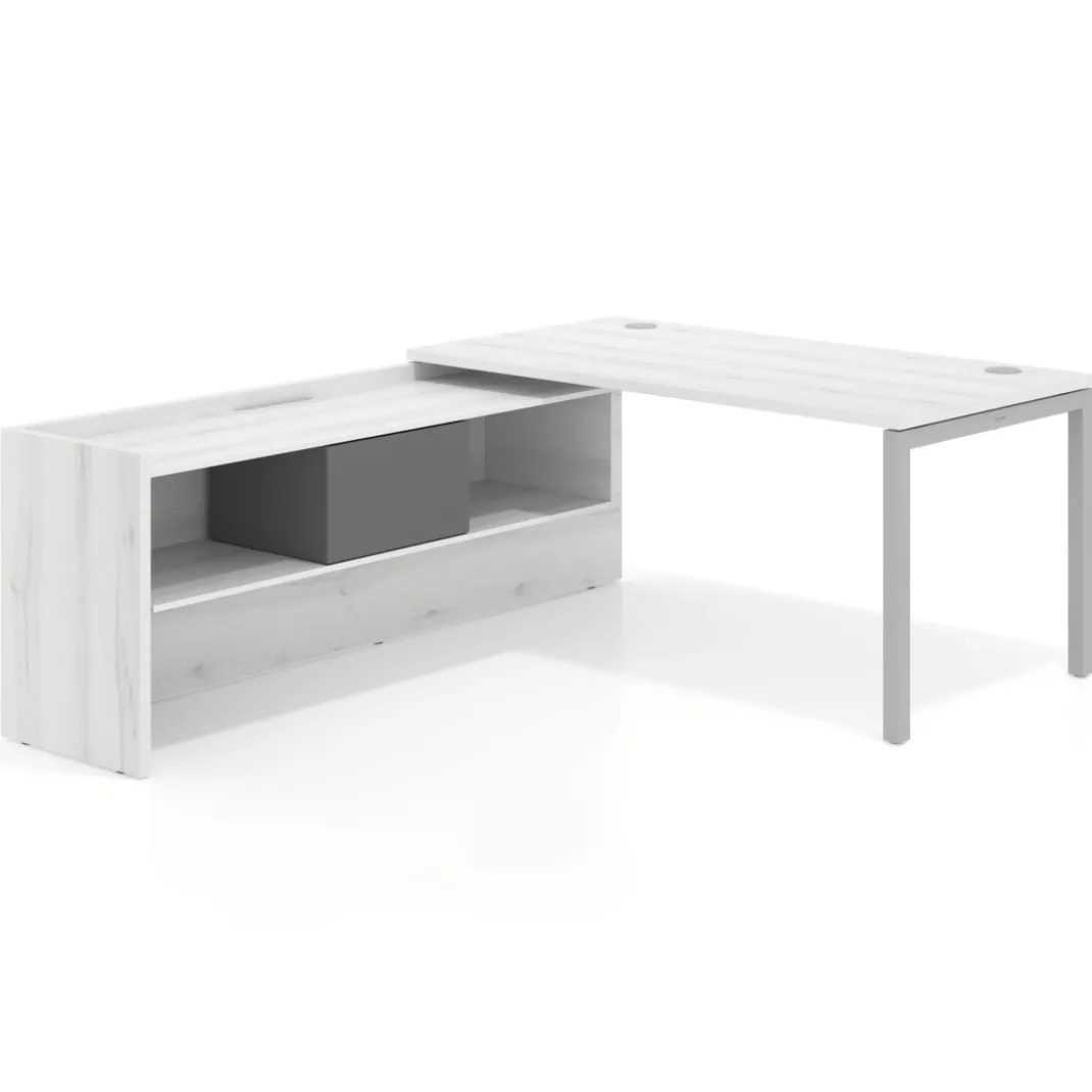Mesa de despacho en L Kube fondo 80cm con ala+cajones WorkPlus estructura aluminio