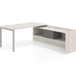 Mesa de despacho en L Kube fondo 80cm con ala+cajones WorkPlus estructura aluminio