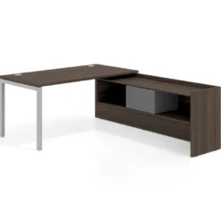 Mesa de despacho en L Kube fondo 80cm con ala+cajones WorkPlus estructura aluminio