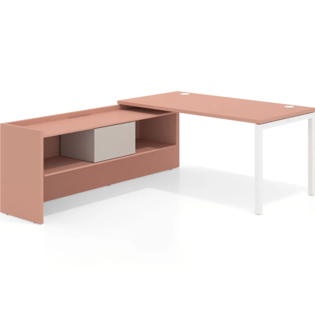 Mesa de despacho en L Kube fondo 80cm con ala+cajones WorkPlus estructura blanco