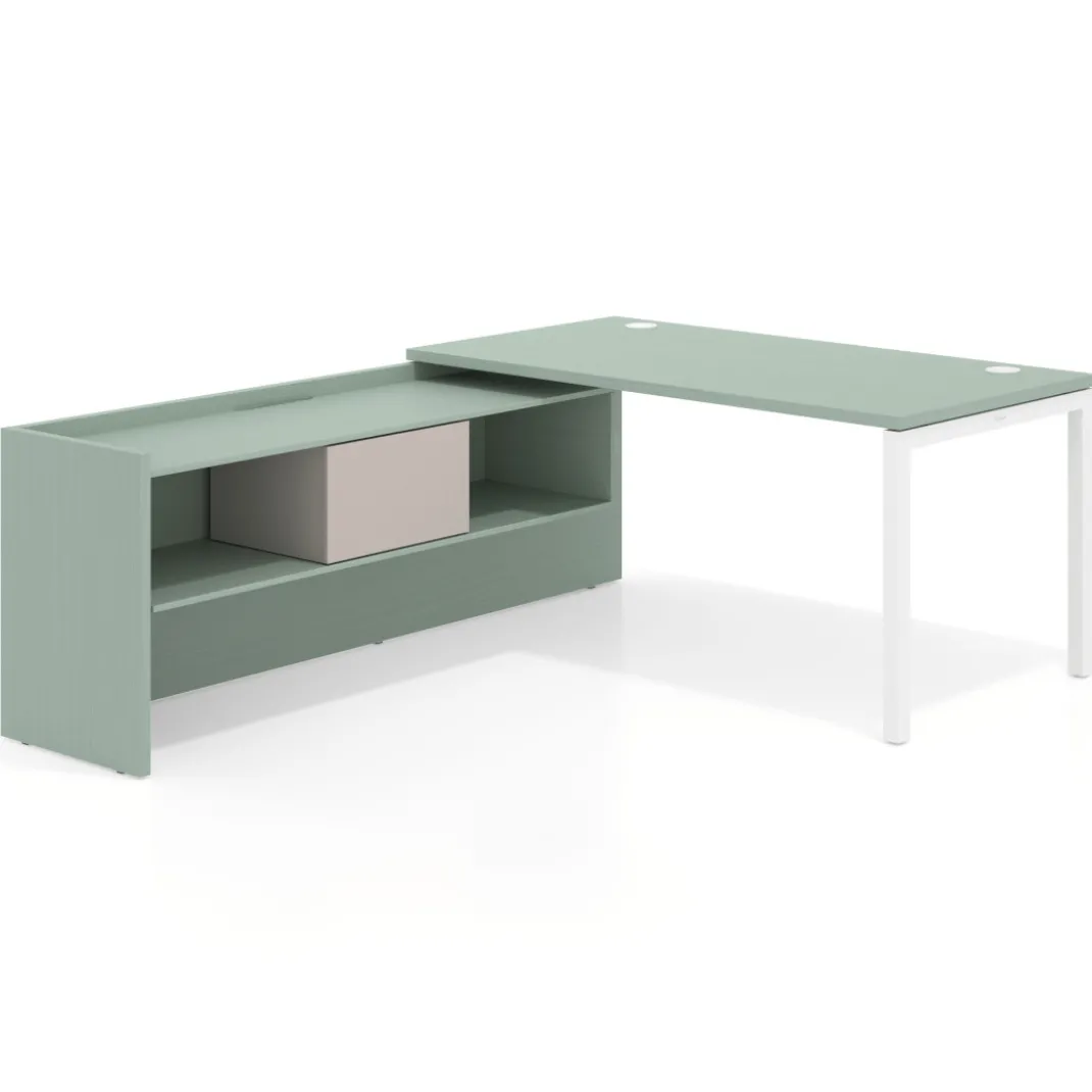Mesa de despacho en L Kube fondo 80cm con ala+cajones WorkPlus estructura blanco