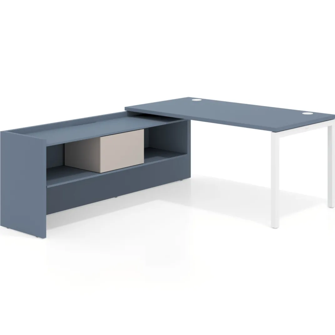 Mesa de despacho en L Kube fondo 80cm con ala+cajones WorkPlus estructura blanco